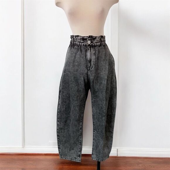 Zara Denim - Zara Gray Black Denim Barrel Paperbag Jeans 8